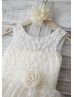 Ivory Lace Champagne Lining Knee Length Rustic Flower Girl Dress